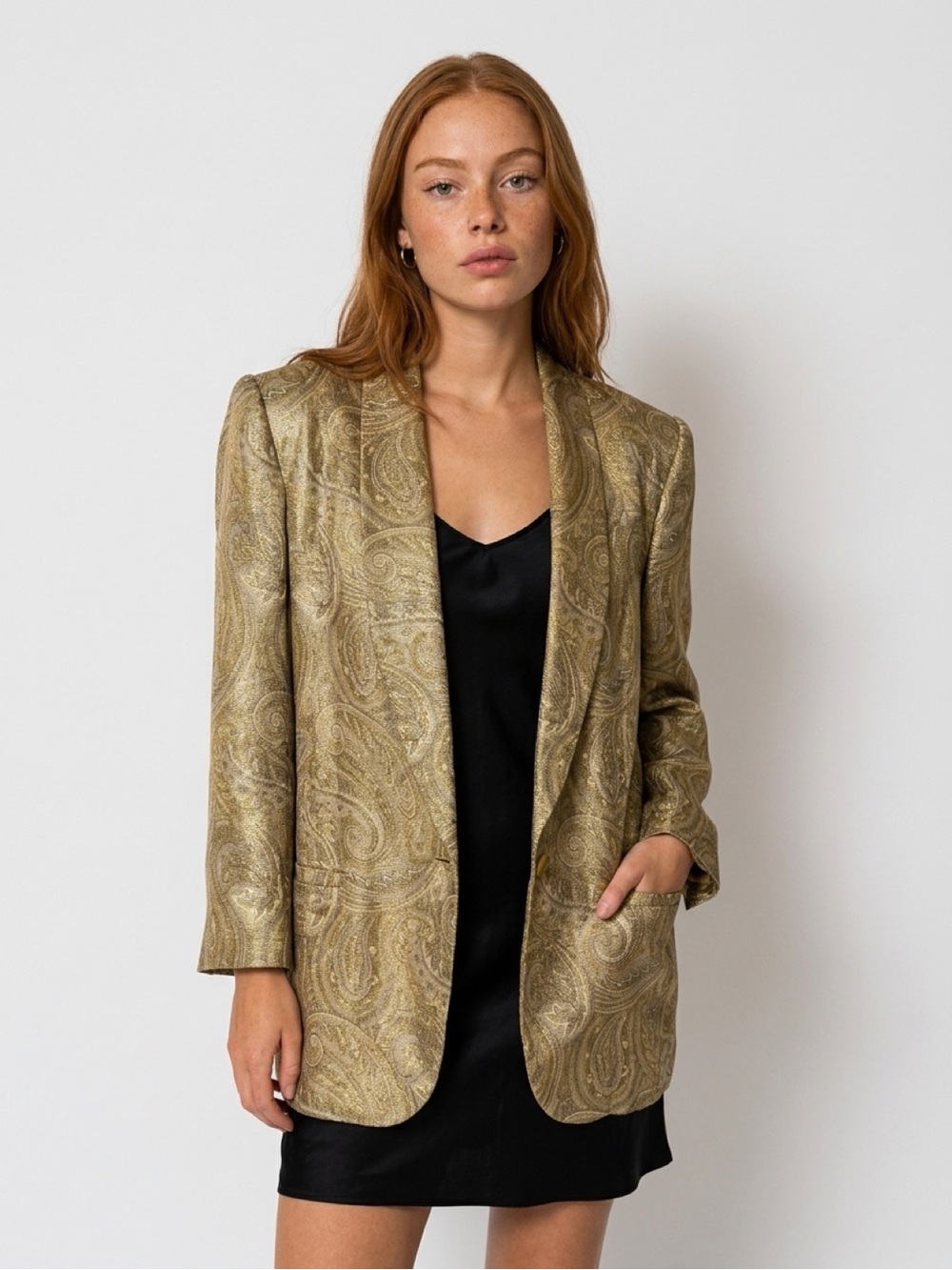 Gold Paisley Metallic Blazer Jacket - Women